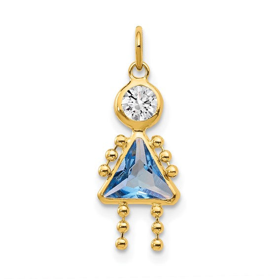 14kt Yellow Gold March Girl Birthstone Charm