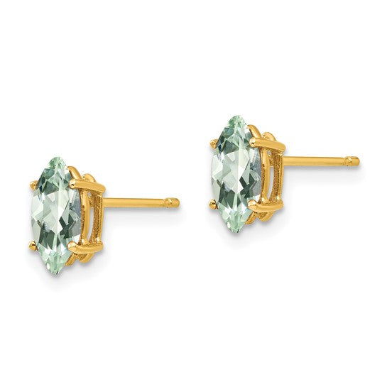 14kt Yellow Gold 8x4 Marquise Green Quartz Earring