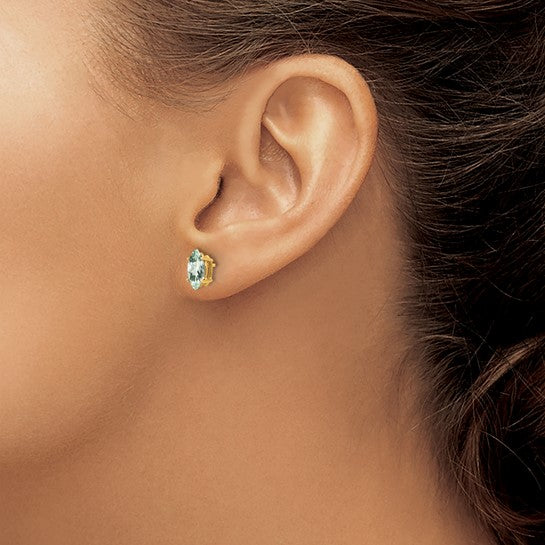 14kt Yellow Gold 8x4 Marquise Green Quartz Earring