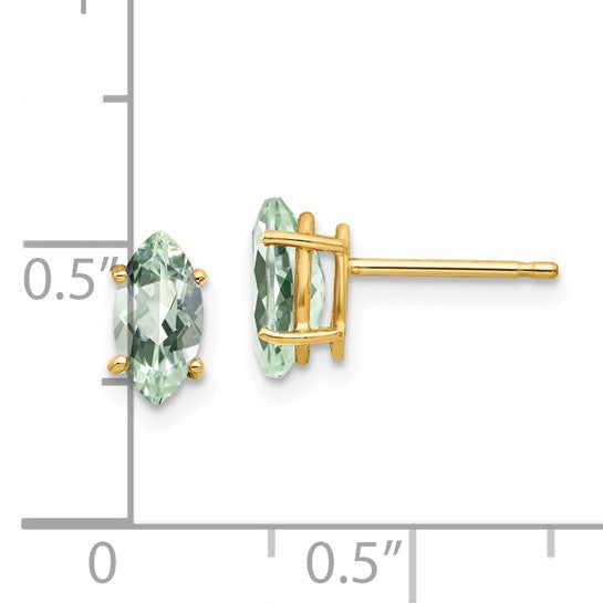 14kt Yellow Gold 8x4 Marquise Green Quartz Earring