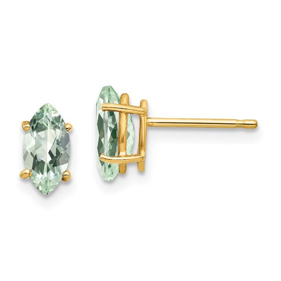 14kt Yellow Gold 8x4 Marquise Green Quartz Earring