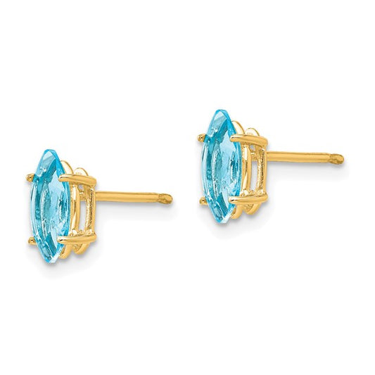 14kt Yellow Gold Blue Topaz Marquise Stud Earring