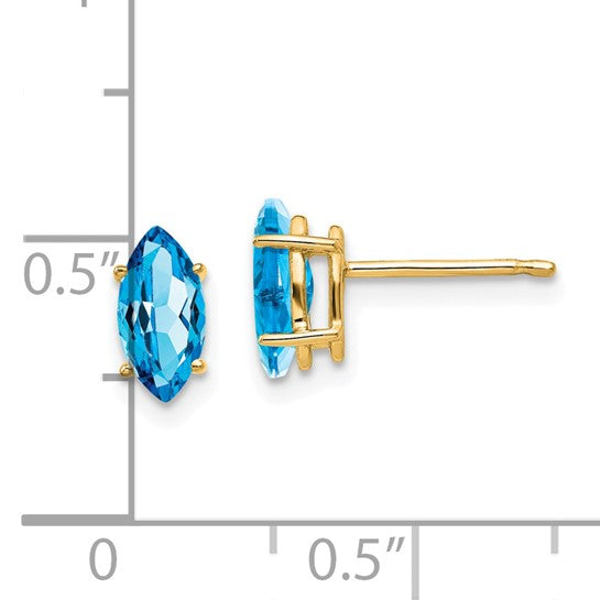 14kt Yellow Gold Blue Topaz Marquise Stud Earring