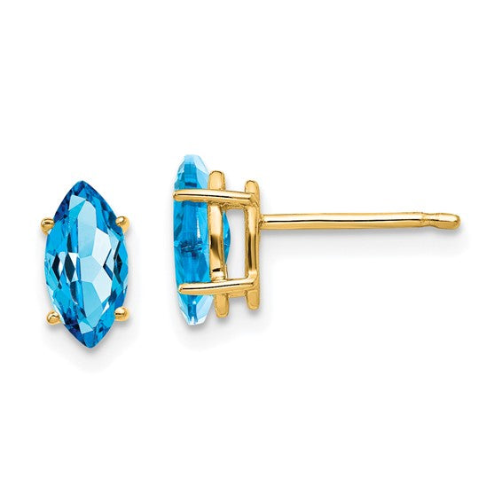 14kt Yellow Gold Blue Topaz Marquise Stud Earring