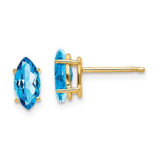 14kt Yellow Gold Blue Topaz Marquise Stud Earring