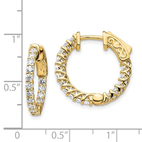 14kt Yellow Gold Diamond Round Hoop w/Safety Clasp Earrings