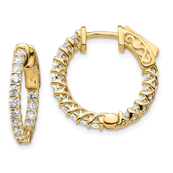 14kt Yellow Gold Diamond Round Hoop w/Safety Clasp Earrings