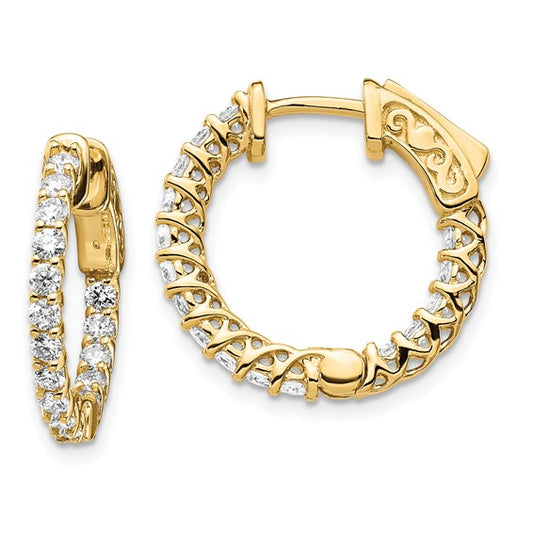 14kt Yellow Gold Diamond Round Hoop w/Safety Clasp Earrings
