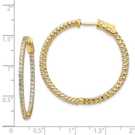 14kt Yellow Gold Diamond Round Hoop w/Safety Clasp Earrings