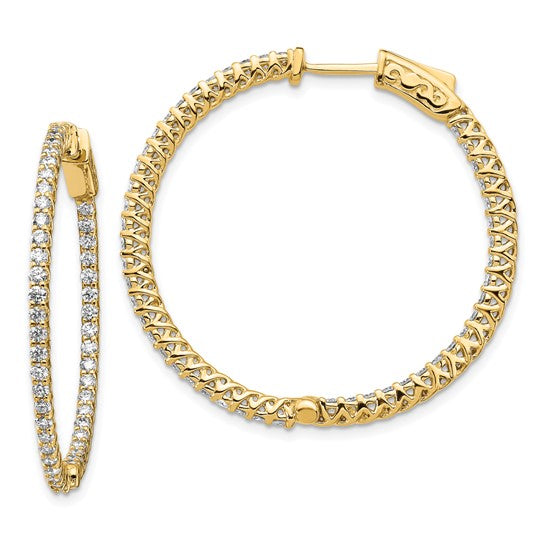 14kt Yellow Gold Diamond Round Hoop w/Safety Clasp Earrings