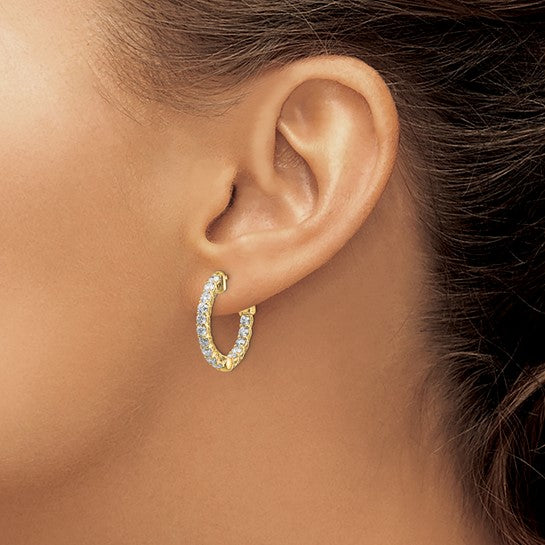14kt Yellow Gold Diamond Round Hoop w/Safety Clasp Earrings