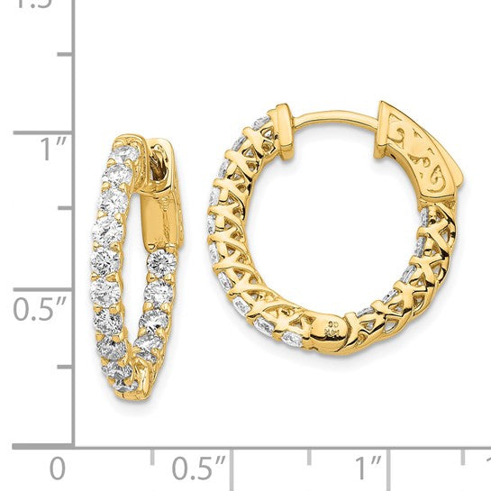 14kt Yellow Gold Diamond Round Hoop w/Safety Clasp Earrings