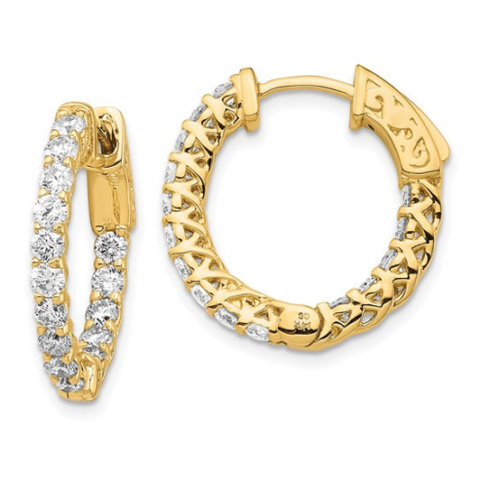 14kt Yellow Gold Diamond Round Hoop w/Safety Clasp Earrings