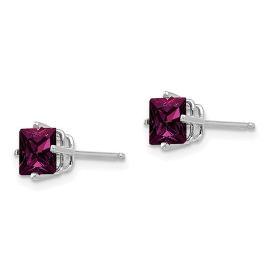 14kt White Gold Rhodolite Garnet 5mm Princess Stud Earrings