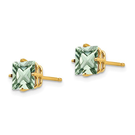 14kt Yellow Gold 6mm Square Green Quartz Earrings