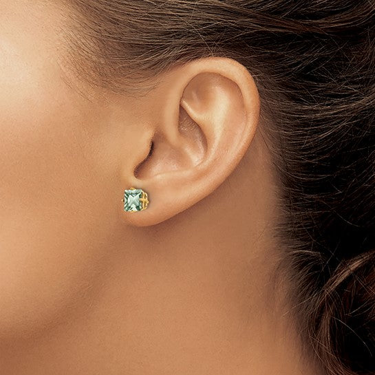 14kt Yellow Gold 6mm Square Green Quartz Earrings