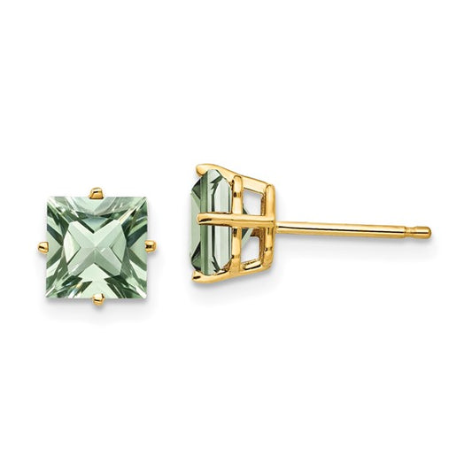 14kt Yellow Gold 6mm Square Green Quartz Earrings