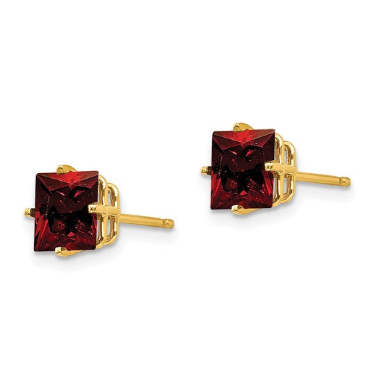 14kt Yellow Gold 6mm Princess Cut Garnet Earrings