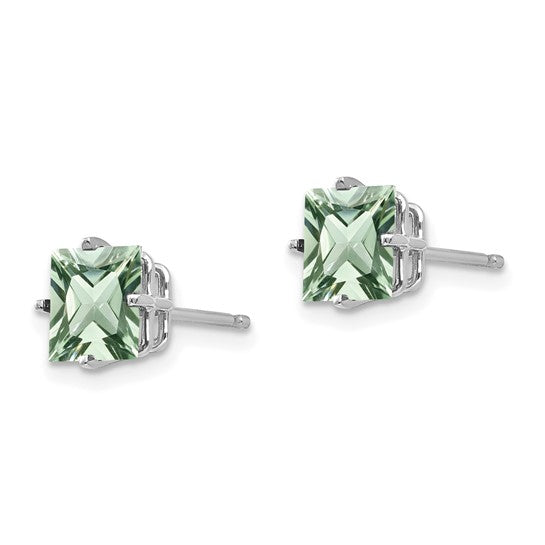 14kt White Gold 6mm Square Green Quartz Earrings