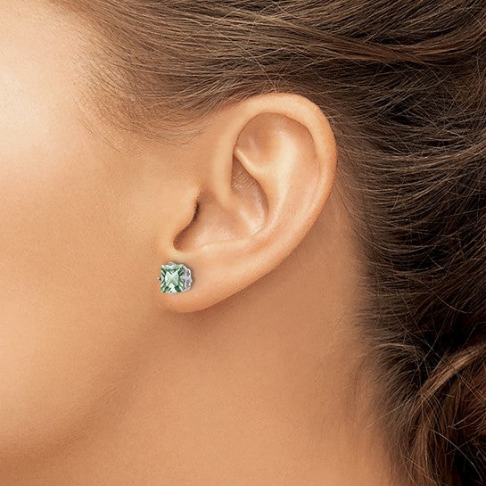 14kt White Gold 6mm Square Green Quartz Earrings