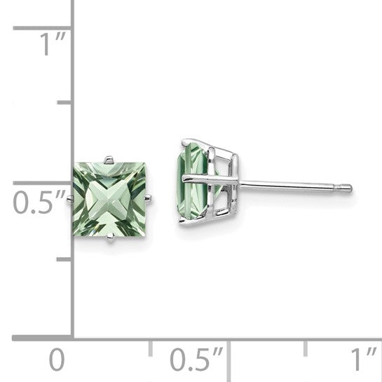 14kt White Gold 6mm Square Green Quartz Earrings