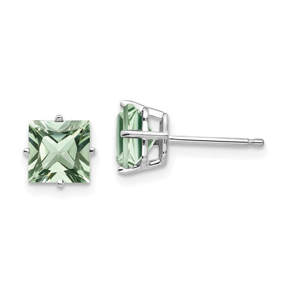 14kt White Gold 6mm Square Green Quartz Earrings