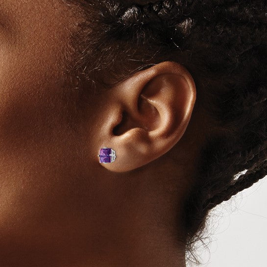 14kt White Gold 6mm Princess Cut Amethyst Earrings