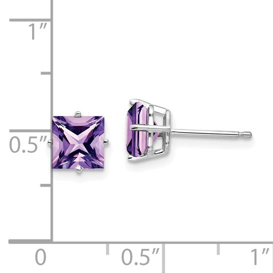 14kt White Gold 6mm Princess Cut Amethyst Earrings