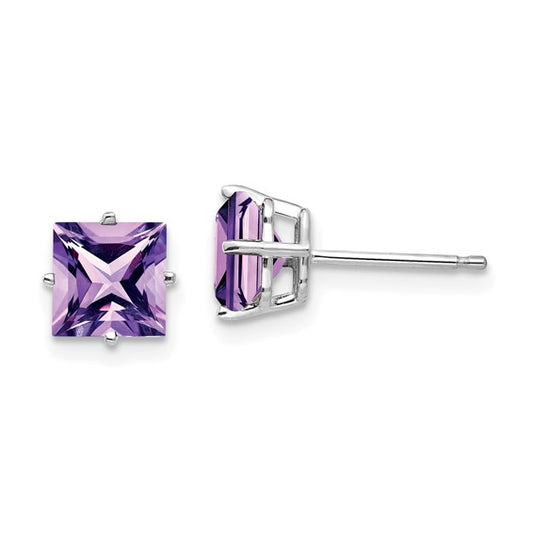 14kt White Gold 6mm Princess Cut Amethyst Earrings