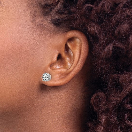 14kt White Gold 6mm Princess Cut Cubic Zirconia Earrings