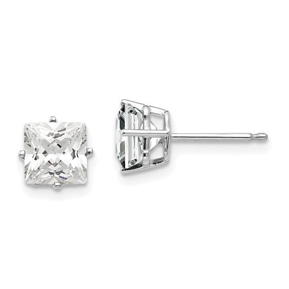 14kt White Gold 6mm Princess Cut Cubic Zirconia Earrings