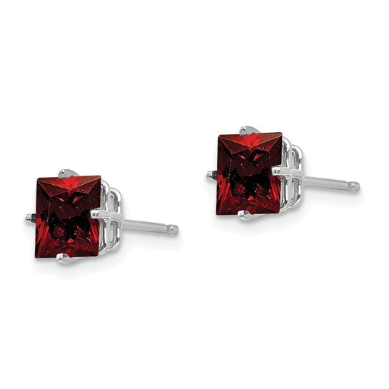 14kt White Gold 6mm Princess Cut Garnet Earrings