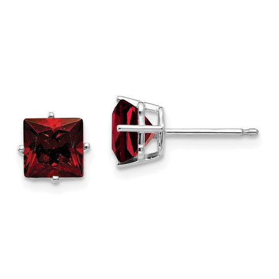 14kt White Gold 6mm Princess Cut Garnet Earrings