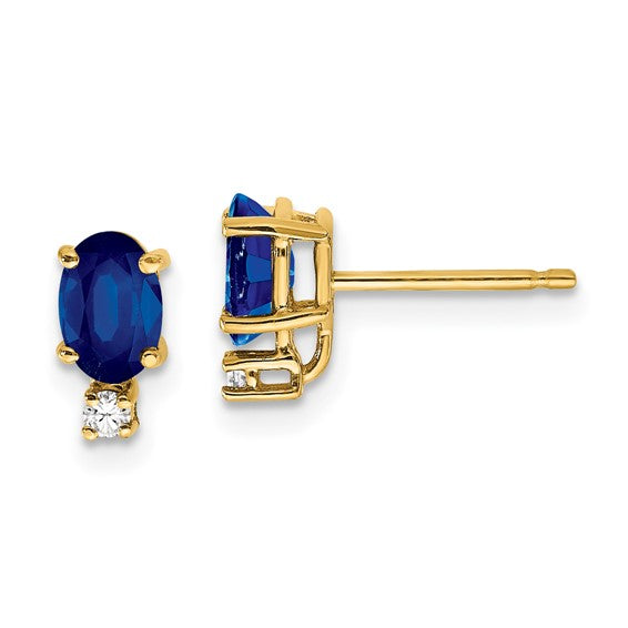 14kt Yellow Gold Sapphire Diamond Post Earrings