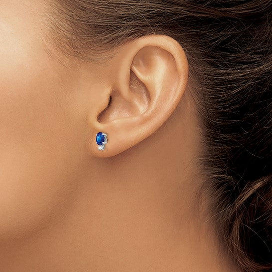 14kt White Gold 6x4mm Oval Sapphire VS Diamond Earrings