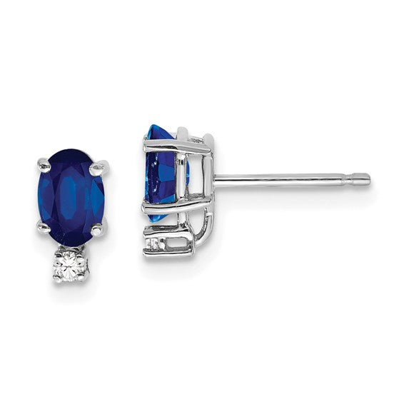 14kt White Gold 6x4mm Oval Sapphire VS Diamond Earrings