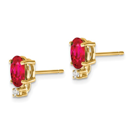 14kt Yellow Gold 7x5mm Oval Ruby A Diamond Earrings
