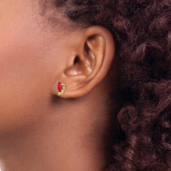 14kt Yellow Gold 7x5mm Oval Ruby A Diamond Earrings