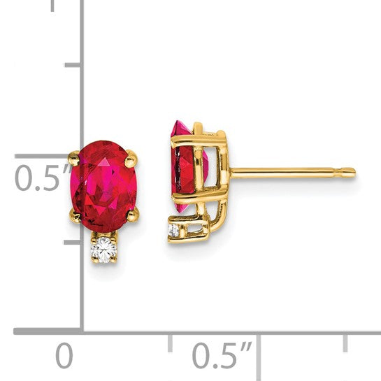 14kt Yellow Gold 7x5mm Oval Ruby A Diamond Earrings