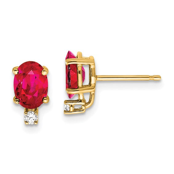 14kt Yellow Gold 7x5mm Oval Ruby A Diamond Earrings