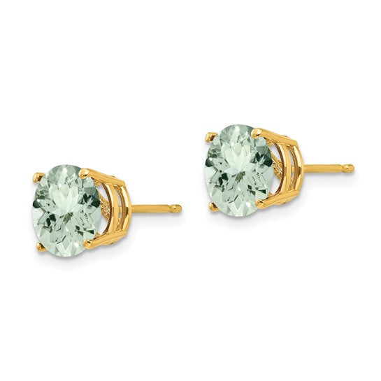 14kt Yellow Gold 8mm Round Green Quartz Earrings