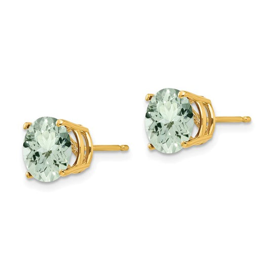 14kt Yellow Gold 8mm Round Green Quartz Earrings
