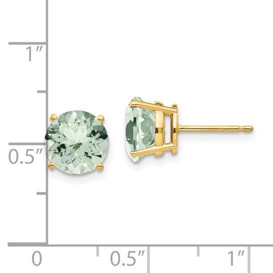 14kt Yellow Gold 8mm Round Green Quartz Earrings