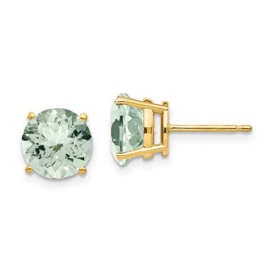 14kt Yellow Gold 8mm Round Green Quartz Earrings