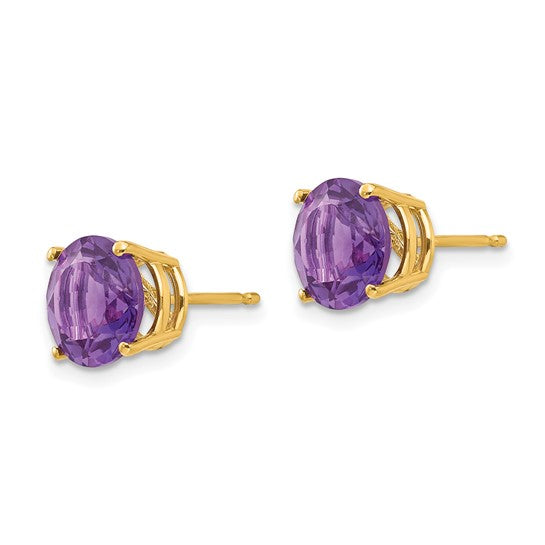 14kt Yellow Gold 8mm Amethyst Post Earrings