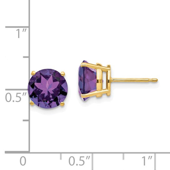 14kt Yellow Gold 8mm Amethyst Post Earrings