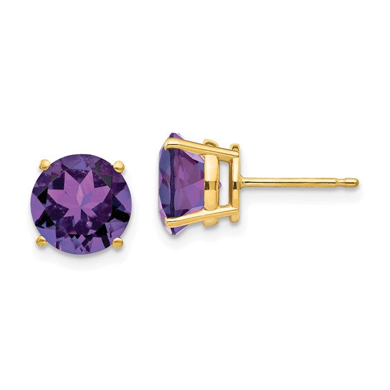 14kt Yellow Gold 8mm Amethyst Post Earrings