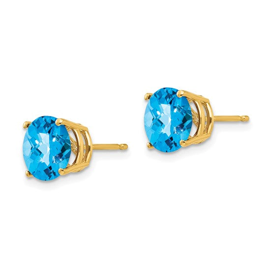 14kt Yellow Gold 8mm Blue Topaz Checker Earrings