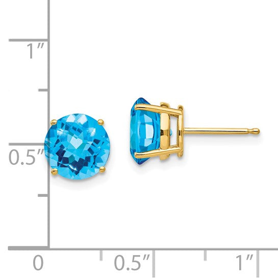 14kt Yellow Gold 8mm Blue Topaz Checker Earrings