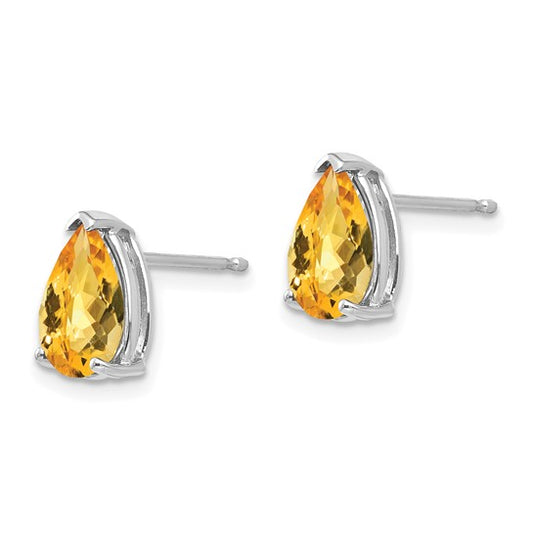 14kt White Gold 9x6mm Pear Citrine Checker Earrings